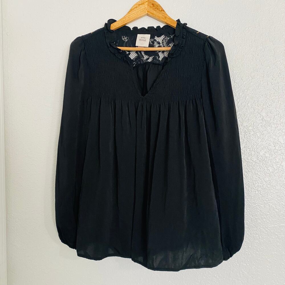 Knox Rose black lace trim blouse (Size: Medium)
